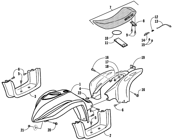 Parts Diagram for Arctic Cat 2004 90 Y-12 YOUTH 2-STROKE ATV BODY AND SEAT ASSEMBLY