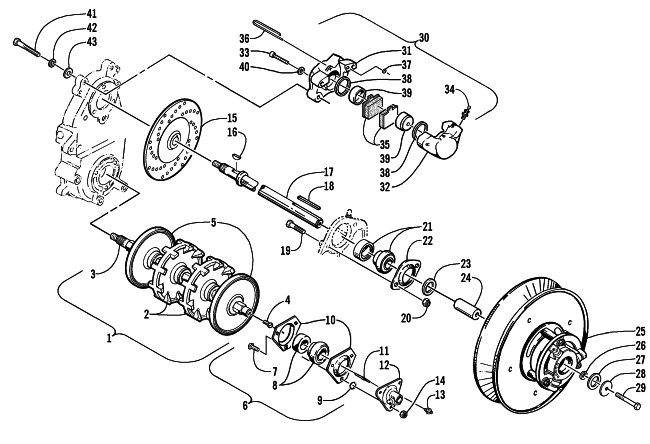 Parts Diagram for Arctic Cat 2003 ZR 900 EARLY BUILD SNOWMOBILE DRIVE TRAIN SHAFTS AND BRAKE ASSEMBLIES