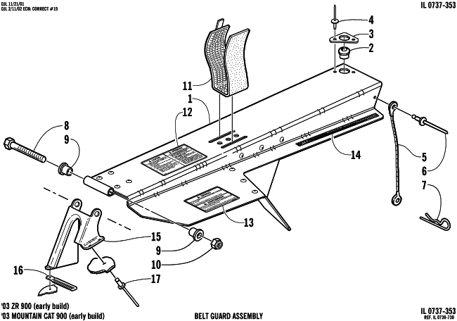 Parts Diagram for Arctic Cat 2003 ZR 900 EARLY BUILD SNOWMOBILE BELT GUARD ASSEMBLY