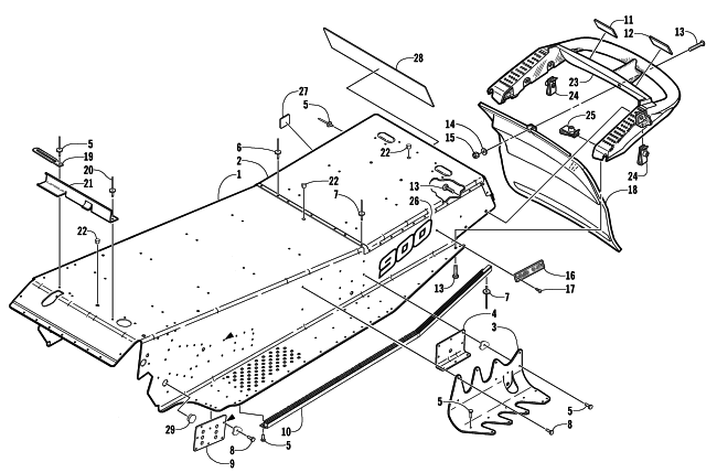 Parts Diagram for Arctic Cat 2003 ZR 900 EARLY BUILD SNOWMOBILE TUNNEL AND REAR BUMPER