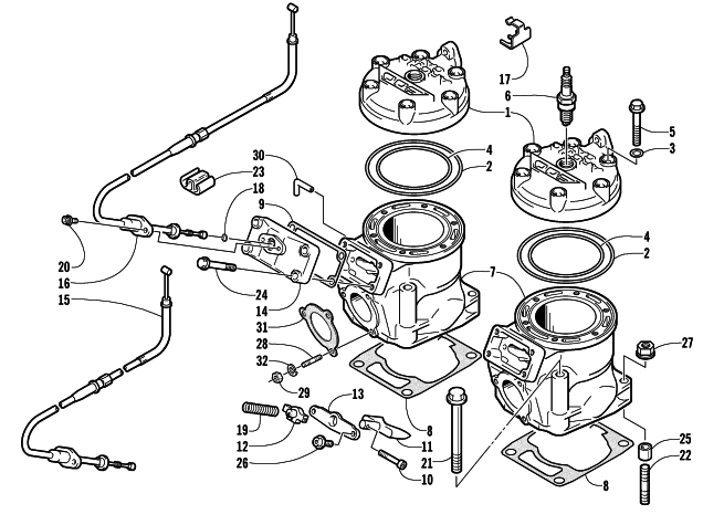 Parts Diagram for Arctic Cat 2003 MOUNTAIN CAT 900 EARLY BUILD SNOWMOBILE CYLINDER AND HEAD ASSEMBLY