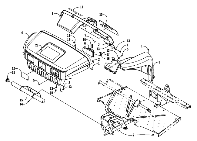 Parts Diagram for Arctic Cat 2002 SBS 1000 ATV HOOD AND FENDER ASSEMBLY