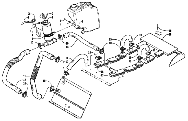 Parts Diagram for Arctic Cat 2003 MOUNTAIN CAT 900 EARLY BUILD SNOWMOBILE COOLING ASSEMBLY