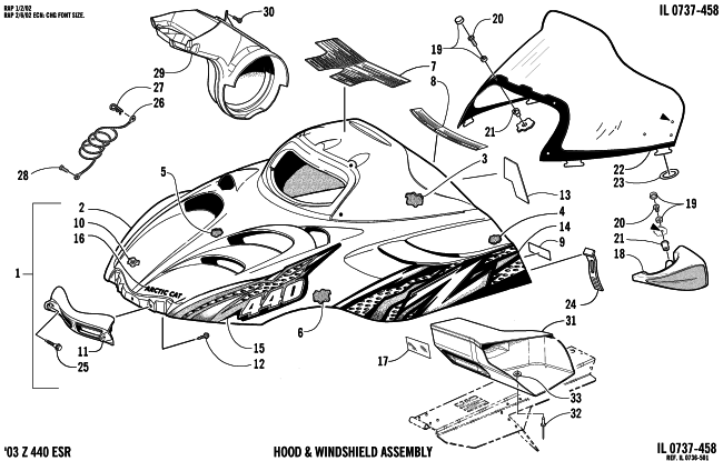 Parts Diagram for Arctic Cat 2003 Z 440 ESR SNOWMOBILE HOOD AND WINDSHIELD ASSEMBLY