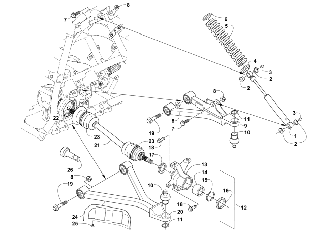 Parts Diagram for Arctic Cat 2003 250 (4X4 ) ATV FRONT SUSPENSION ASSEMBLY