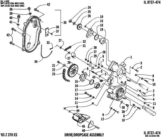 Parts Diagram for Arctic Cat 2003 Z 370 SNOWMOBILE DRIVE/DROPCASE ASSEMBLY