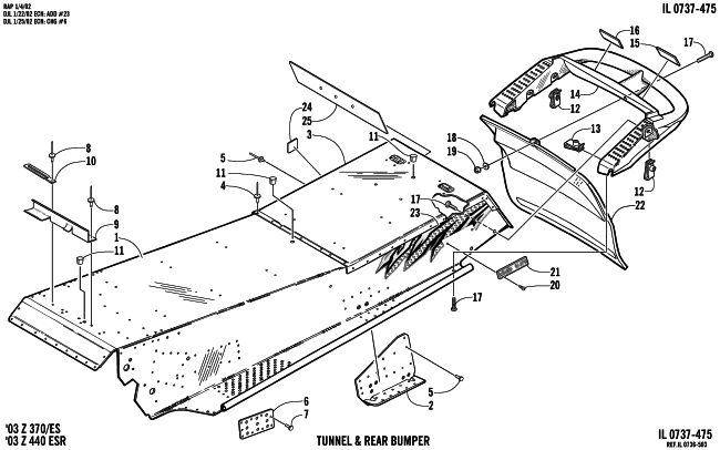 Parts Diagram for Arctic Cat 2003 Z 370 SNOWMOBILE TUNNEL AND REAR BUMPER