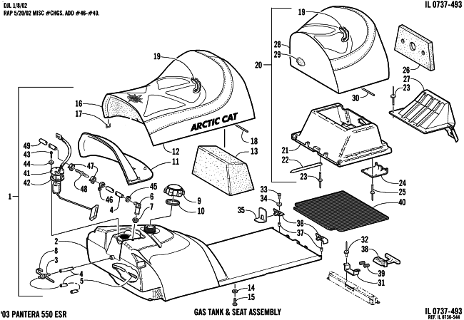 Parts Diagram for Arctic Cat 2003 PANTERA 550 SNOWMOBILE GAS TANK AND SEAT ASSEMBLY