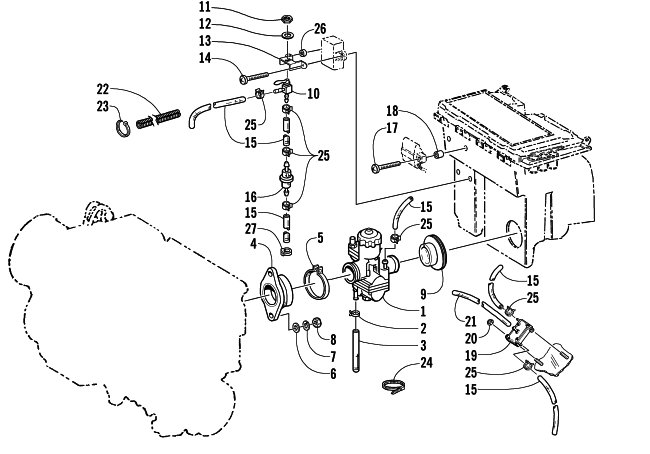 Parts Diagram for Arctic Cat 2003 Z 370 SNOWMOBILE CARBURETOR AND FUEL PUMP ASSEMBLY
