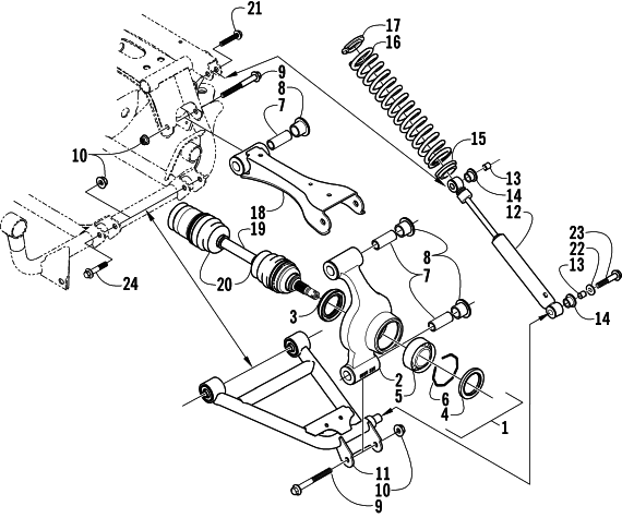 Parts Diagram for Arctic Cat 2004 300 4X4 MRP ATV REAR SUSPENSION ASSEMBLY