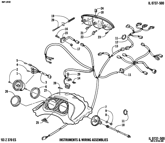 Parts Diagram for Arctic Cat 2003 Z 370 (ESR) SNOWMOBILE HEADLIGHT, INSTRUMENTS, AND WIRING ASSEMBLIES (ES)