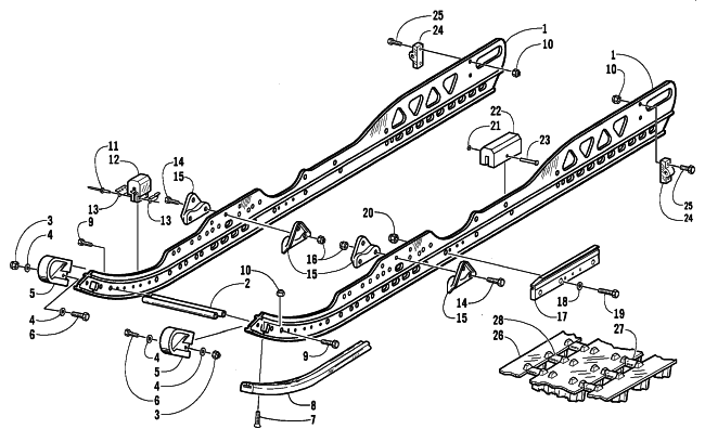 Parts Diagram for Arctic Cat 2003 MOUNTAIN CAT 900 EARLY BUILD SNOWMOBILE SLIDE RAIL AND TRACK ASSEMBLY