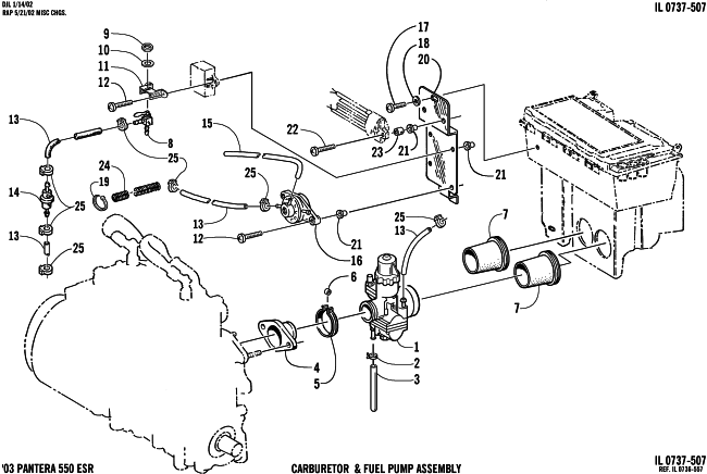 Parts Diagram for Arctic Cat 2003 PANTERA 550 () SNOWMOBILE CARBURETOR AND FUEL PUMP ASSEMBLY