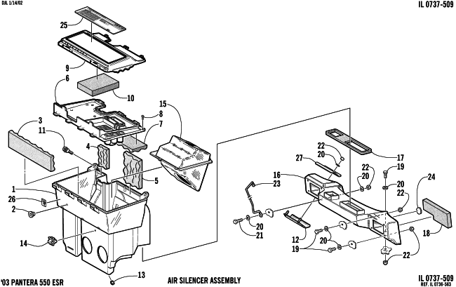 Parts Diagram for Arctic Cat 2003 PANTERA 550 SNOWMOBILE AIR SILENCER ASSEMBLY