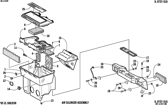 Parts Diagram for Arctic Cat 2003 ZL 550 SNOWMOBILE AIR SILENCER ASSEMBLY