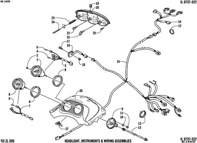 Parts Diagram for Arctic Cat 2003 ZL 550 SNOWMOBILE HEADLIGHT, INSTRUMENTS, AND WIRING ASSEMBLIES