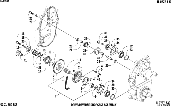 Parts Diagram for Arctic Cat 2003 ZL 550 SNOWMOBILE DRIVE/REVERSE DROPCASE ASSEMBLY (ESR)