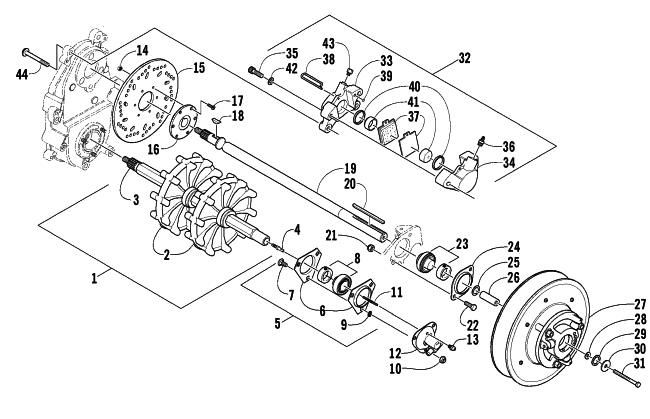 Parts Diagram for Arctic Cat 2003 ZL 550 (ESR ) SNOWMOBILE DRIVE TRAIN SHAFTS AND BRAKE ASSEMBLIES