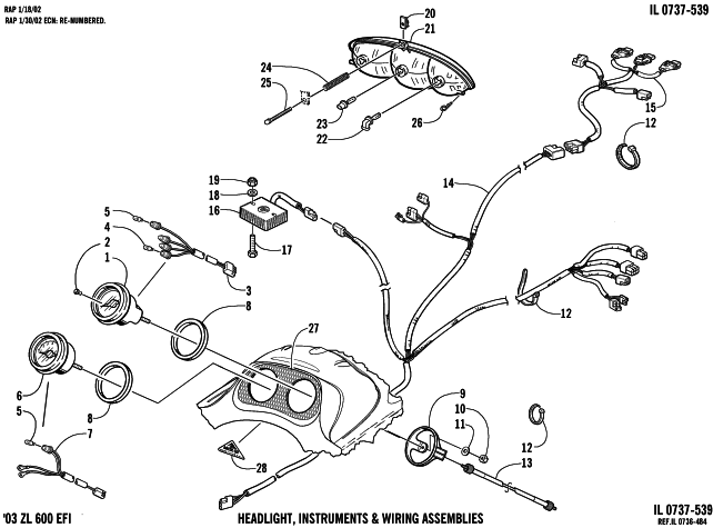 Parts Diagram for Arctic Cat 2003 ZL 600 EFI SNOWMOBILE HEADLIGHT, INSTRUMENTS, & WIRING ASSEMBLIES