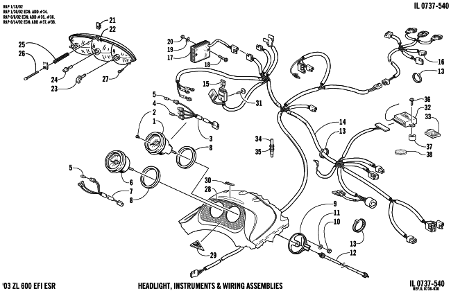 Parts Diagram for Arctic Cat 2003 ZL 600 EFI (ESR ) SNOWMOBILE HEADLIGHT, INSTRUMENTS, & WIRING ASSEMBLIES (ESR)