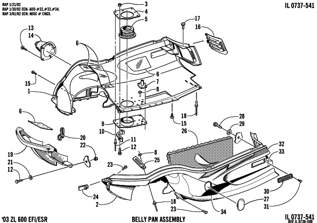 Parts Diagram for Arctic Cat 2003 ZL 600 EFI SS () SNOWMOBILE BELLY PAN AND FRONT BUMPER ASSEMBLY