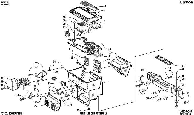 Parts Diagram for Arctic Cat 2003 ZL 600 EFI (ESR ) SNOWMOBILE AIR SILENCER ASSEMBLY