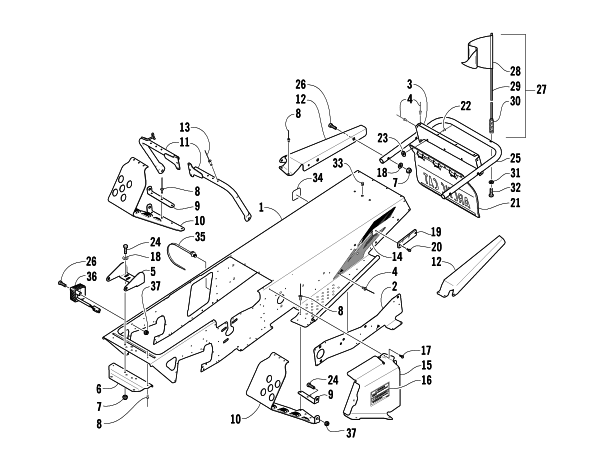 Parts Diagram for Arctic Cat 2004 ZR 120 SNOWMOBILE CHASSIS, FOOTREST, AND REAR BUMPER ASSEMBLY
