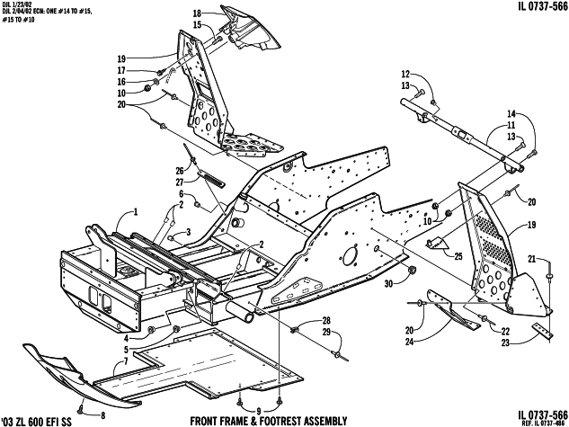 Parts Diagram for Arctic Cat 2003 ZL 600 EFI SS () SNOWMOBILE FRONT FRAME AND FOOTREST ASSEMBLY