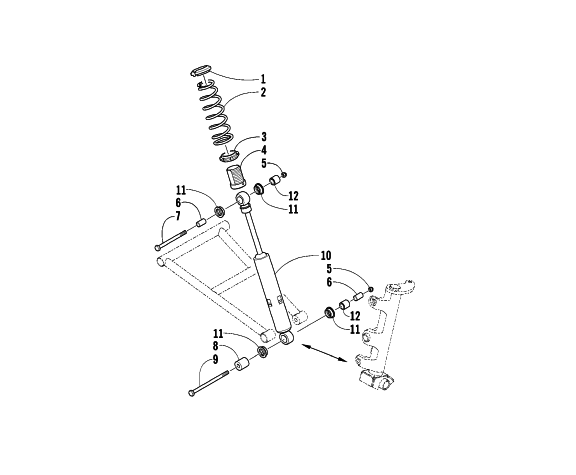 Parts Diagram for Arctic Cat 2003 MOUNTAIN CAT 600 EFI ( 136) SNOWMOBILE FRONT SUSPENSION SHOCK ABSORBER ASSEMBLY
