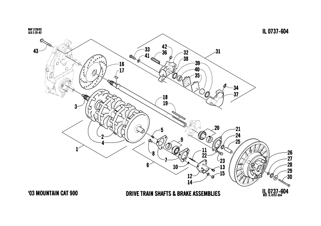 Parts Diagram for Arctic Cat 2003 MOUNTAIN CAT 600 EFI ( 136) SNOWMOBILE DRIVE TRAIN SHAFTS AND BRAKE ASSEMBLIES