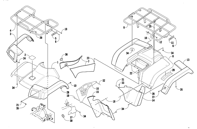 Parts Diagram for Arctic Cat 2003 300 (4X4 ) ATV BODY PANEL ASSEMBLY