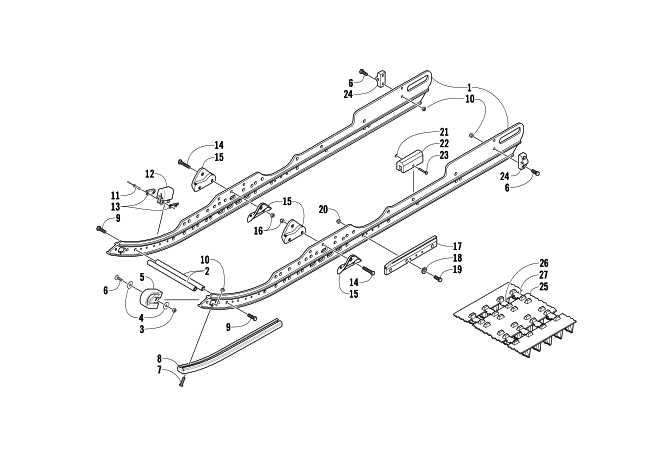 Parts Diagram for Arctic Cat 2003 MOUNTAIN CAT 600 EFI () SNOWMOBILE SLIDE RAIL AND TRACK ASSEMBLY