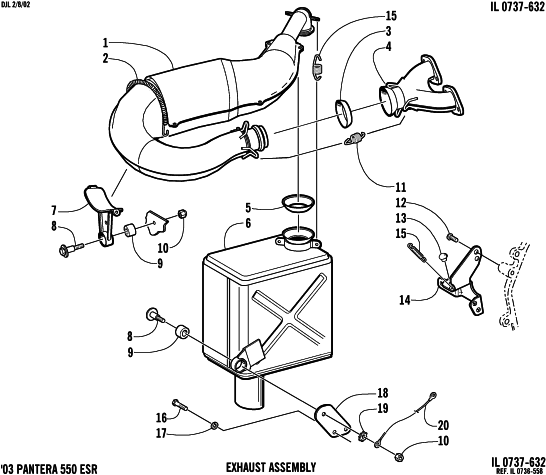 Parts Diagram for Arctic Cat 2003 PANTERA 550 SNOWMOBILE EXHAUST ASSEMBLY