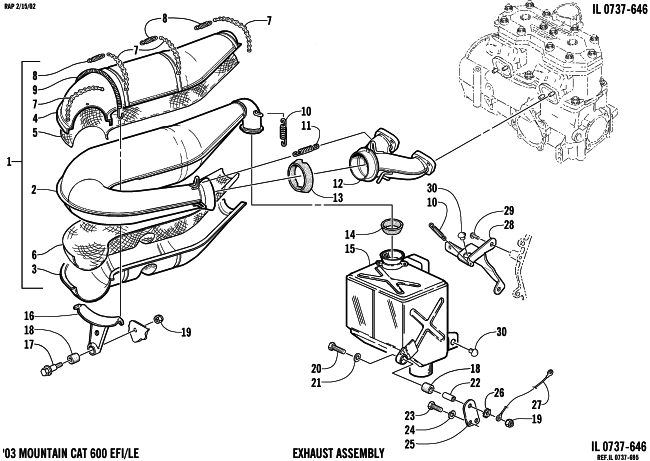 Parts Diagram for Arctic Cat 2003 MOUNTAIN CAT 600 EFI () SNOWMOBILE EXHAUST ASSEMBLY
