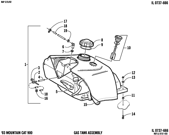 Parts Diagram for Arctic Cat 2003 MOUNTAIN CAT 900 ( 144) SNOWMOBILE GAS TANK ASSEMBLY