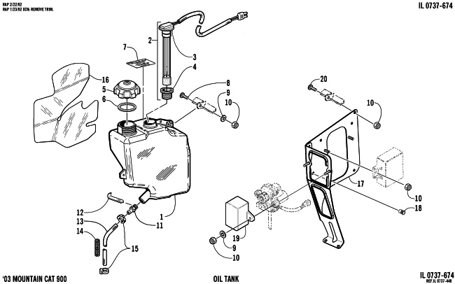Parts Diagram for Arctic Cat 2003 MOUNTAIN CAT 900 1M ( 159) SNOWMOBILE OIL TANK ASSEMBLY