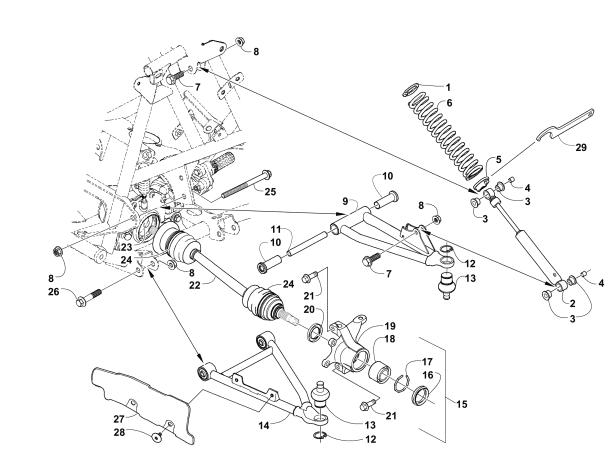 Parts Diagram for Arctic Cat 2004 500 AUTOMATIC TRANSMISSION 4X4 TBX ATV FRONT SUSPENSION ASSEMBLY