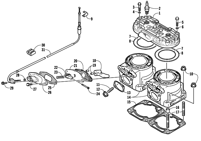 Parts Diagram for Arctic Cat 2003 FIRECAT 500 SNOWMOBILE CYLINDER AND HEAD ASSEMBLY