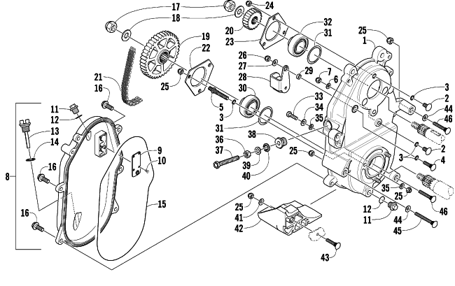 Parts Diagram for Arctic Cat 2003 ZR 800 EFI () SNOWMOBILE DRIVE/DROPCASE ASSEMBLY