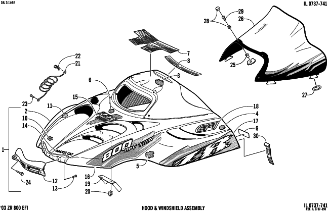 Parts Diagram for Arctic Cat 2003 ZR 800 EFI () SNOWMOBILE HOOD AND WINDSHIELD ASSEMBLY