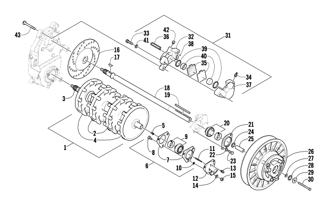 Parts Diagram for Arctic Cat 2003 MOUNTAIN CAT 900 1M ( 159) SNOWMOBILE DRIVE TRAIN SHAFTS AND BRAKE ASSEMBLIES