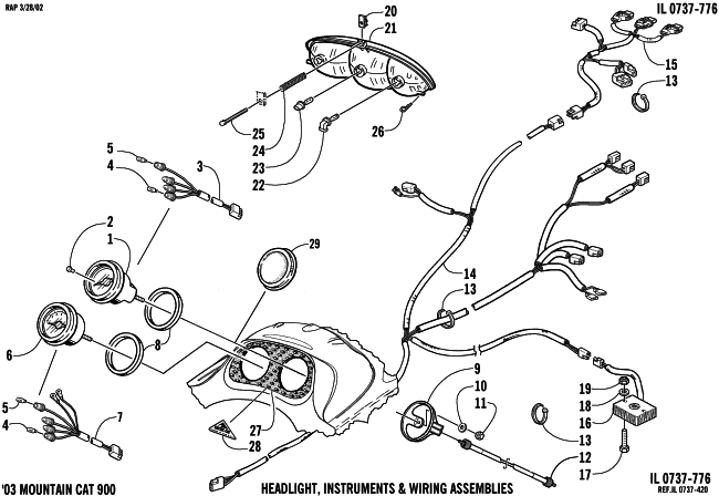 Parts Diagram for Arctic Cat 2003 MOUNTAIN CAT 900 ( 144) SNOWMOBILE HEADLIGHT, INSTRUMENTS, AND WIRING ASSEMBLIES