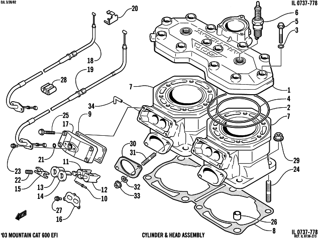 Parts Diagram for Arctic Cat 2003 MOUNTAIN CAT 600 EFI ( 144) SNOWMOBILE CYLINDER AND HEAD ASSEMBLY