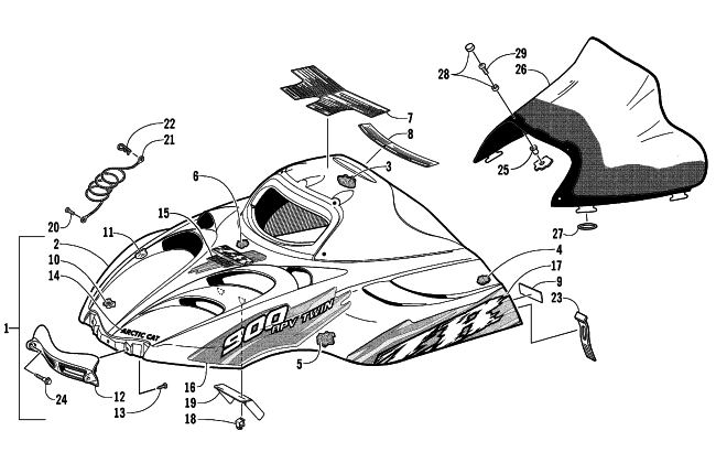 Parts Diagram for Arctic Cat 2003 ZR 900 SNO PRO () SNOWMOBILE HOOD AND WINDSHIELD ASSEMBLY