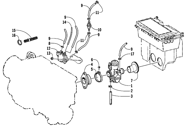 Parts Diagram for Arctic Cat 2003 Z 570 SNOWMOBILE CARBURETOR AND FUEL PUMP ASSEMBLY