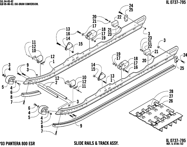 Parts Diagram for Arctic Cat 2003 PANTERA 800 EFI ESR SNOWMOBILE SLIDE RAIL AND TRACK ASSEMBLY