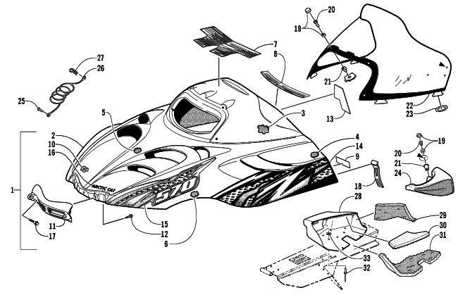 Parts Diagram for Arctic Cat 2003 Z 570 SNOWMOBILE HOOD AND WINDSHIELD ASSEMBLY