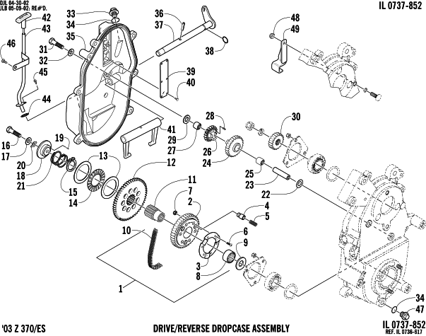 Parts Diagram for Arctic Cat 2005 Z 370 SNOWMOBILE DRIVE/REVERSE DROPCASE ASSEMBLY (Optional)