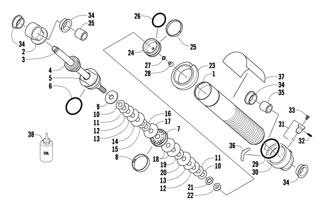 Parts Diagram for Arctic Cat 2004 FIRECAT 600 EFI EARLY BUILD SNOWMOBILE FRONT SUSPENSION SHOCK ABSORBER