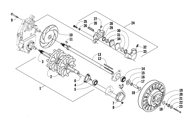 Parts Diagram for Arctic Cat 2003 FIRECAT 700 EFI SNOWMOBILE DRIVE TRAIN SHAFTS AND BRAKE ASSEMBLIES